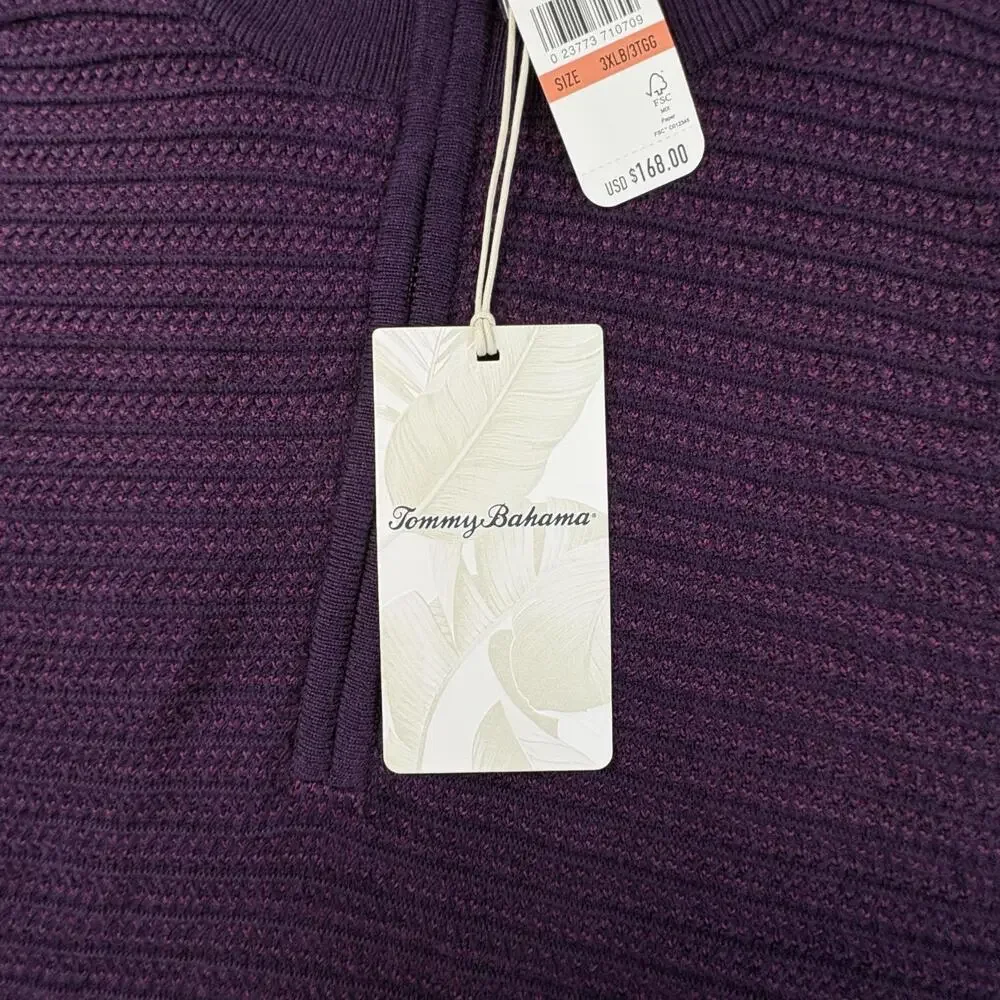 Tommy Bahama Seaport Half Zip Sweater Mens 3XB Rum Berry NWT Tencel $168